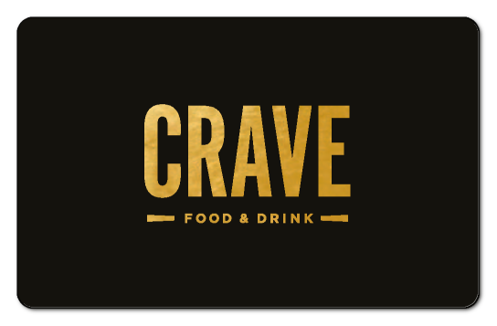 crave golden text logo on a black background
